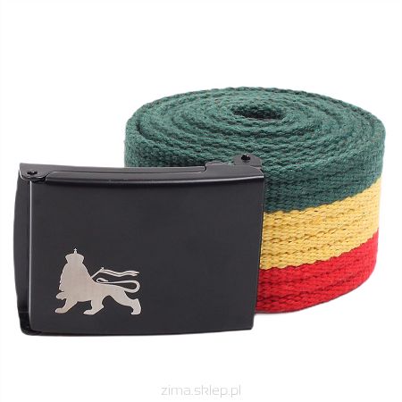Rasta pasek parciany z metalową czarną klamrą - Lion of Judah